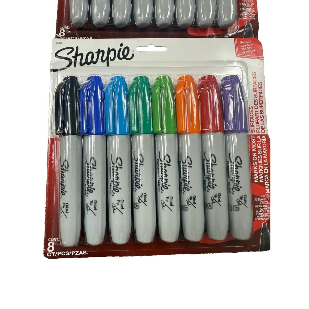 Sharpie Chisel Tip Permanent Markers 8 AssortedColors NEW‎